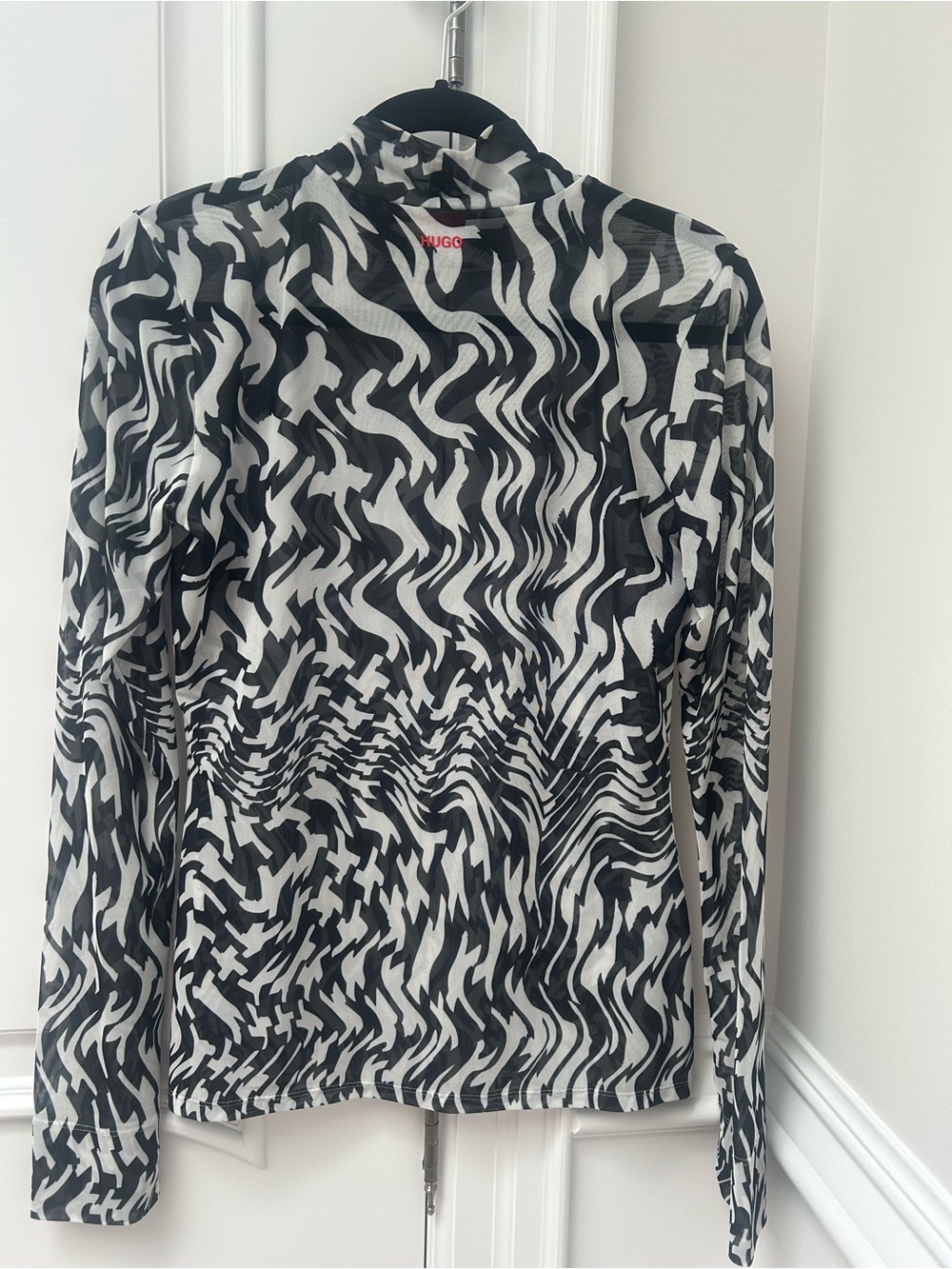 HUGO Black & White Sheer Graphic Long Sleeve Top